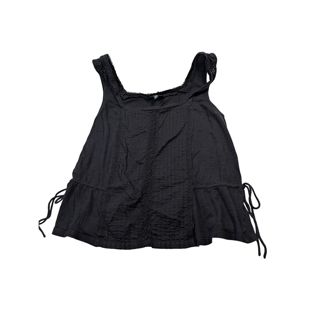 Lucky Brand Women Pintuck Lace Peplum Tank Top Size M Black